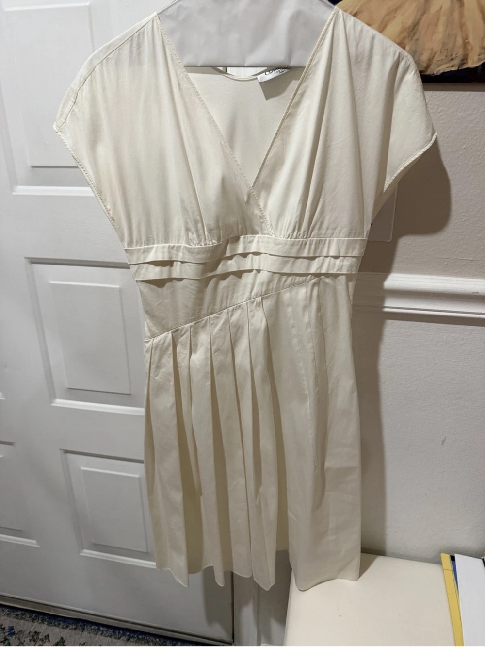 Dior Cream V-Neck Pleated Short-Sleeve Dress